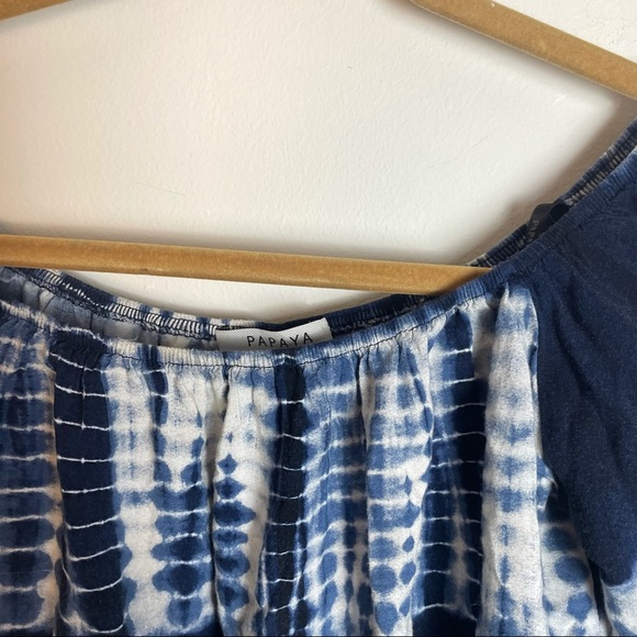 Papaya Blue Tie Dye Boho Off The Shoulder Crop Top Size M - Picture 4 of 9